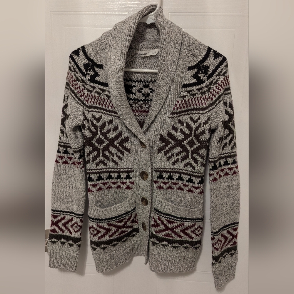 Black & Burgundy Patterned Cardigan